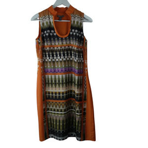 Muse Tribal Print Horseshoe Neckline Size 2 Silky Sleeveless Shift Dress